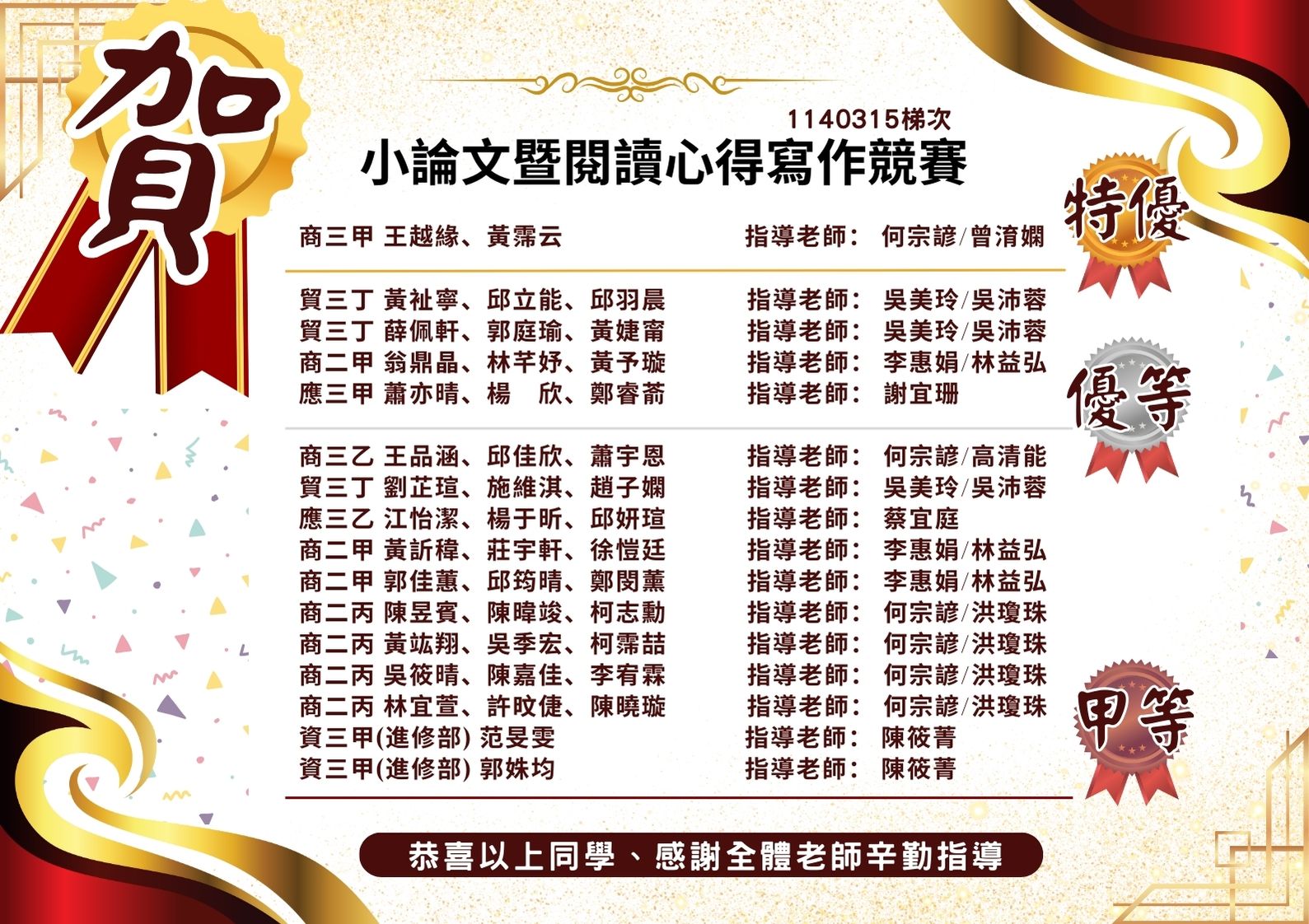 賀!本校114年小論文暨閱讀心得比賽成績亮眼!