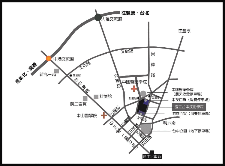 空中學院校本部位置圖地址：40401 臺中市北區三民路三段129號